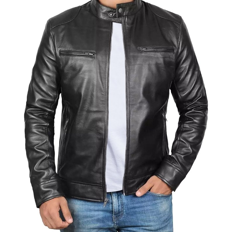 Leather Jacket for Men - Cafe Racer Men's Genuine Sheepskin Leather Bomber Jacket