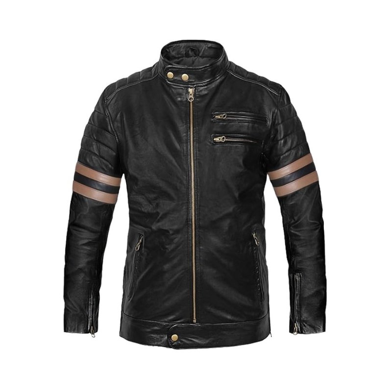 Cafe Racer Men's Genuine Lambskin Black Leather Jacket for Men - Men's Motorcycle Biker Style Jacket