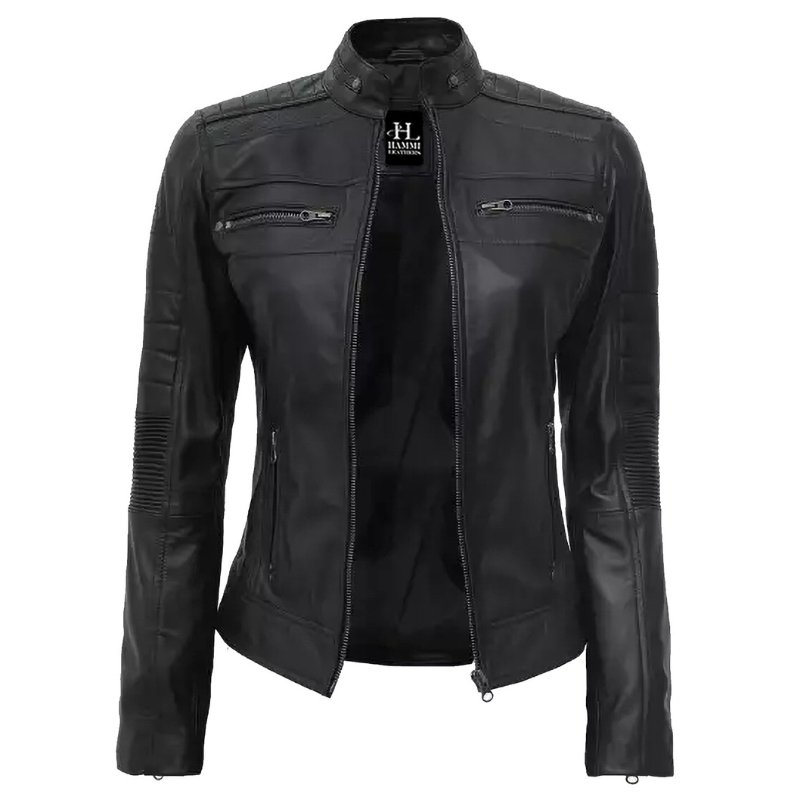 Women's Genuine Lambskin Leather Jacket - Cafe Racer Bomber Motorcycle Biker Style Jacket